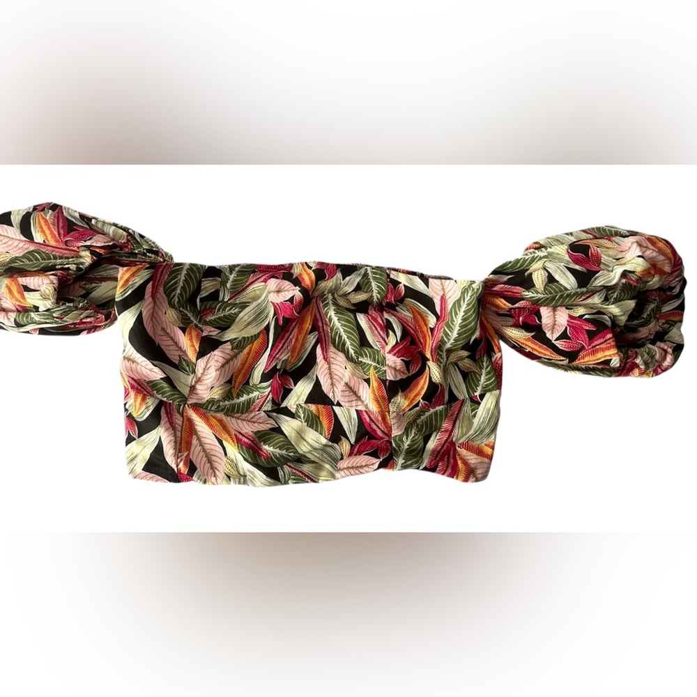 LOFT Pink and Green Tropical Leaf Top